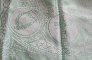 Vintage Irish Damask Linen Cloth Decorated Shamrocks,  Cross Hound Harp & Tower
