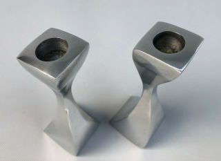 Vintage Mid Century Modern Cast Aluminum Twisted Square Candle Holders 4