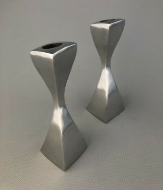 Vintage Mid Century Modern Cast Aluminum Twisted Square Candle Holders 7