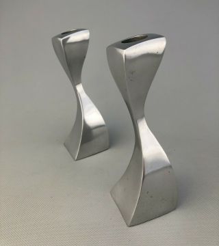 Vintage Mid Century Modern Cast Aluminum Twisted Square Candle Holders 8