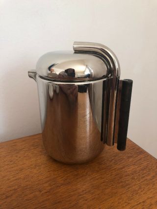 Vintage Modernist Italian Steel & Wood Hot Water Coffee Pot Stylish Retro