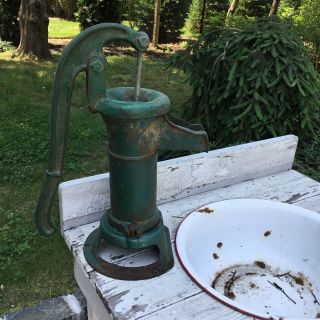 Vintage 15” Cast Iron Water Pump - Utco L30 - Old Green Paint