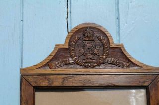 WW1 Riffle Brigade Carved Oak Frame & Photograph ' Officer Kissack,  Windsor ' RARE 6
