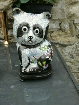 Large Panda Chinese Cloisonne Bought In Beijing Factory 7.  5 " Tall Designer Piece