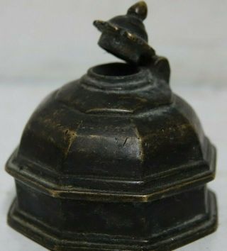 Very Old Bronze Vessel - Possibly Asian Indian Persian Inkwell - Gold Inside