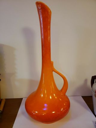 Vtg Mid Century Royal Haegar Orange Tall Handled Ceramic Vase 18.  5 "