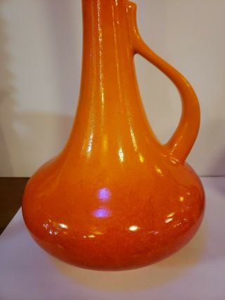 VTG Mid Century Royal Haegar Orange Tall Handled Ceramic Vase 18.  5 