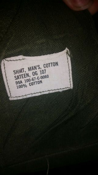 Vietnam US Majors OG107 Cotton Sateen Uniform Shirt - Dated 1967 5