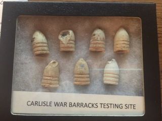 Seven Scarce Minie Balls From Carlisle War Barracks Testing Site.  Rare Variant.