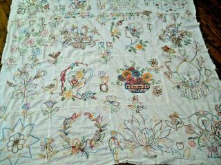Vintage Antique Hand Embroidered Quilt Top Dated 1871