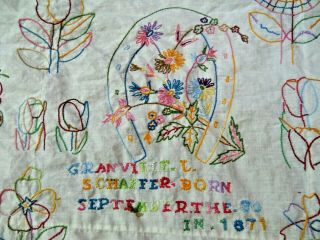 Vintage Antique Hand Embroidered Quilt Top Dated 1871 6