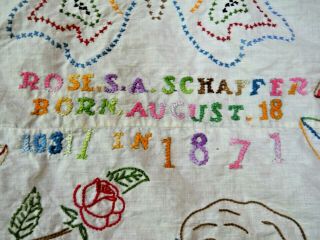 Vintage Antique Hand Embroidered Quilt Top Dated 1871 7
