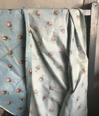 Vintage Fabric Floral Blue & Pink Chintz Cotton Fabric /French Decor Furnishings 8