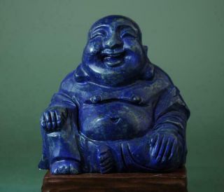 Chinese Natural Lapis Lazuli Hand Carving Maitreya Buddha Statue 22 F02