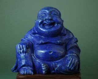 Chinese Natural Lapis Lazuli Hand Carving Maitreya Buddha Statue 11 F02