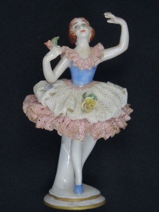 Antique 19c Aelteste Volkstedter Volkstedt Dresden Lace Lady Figurine 4 "