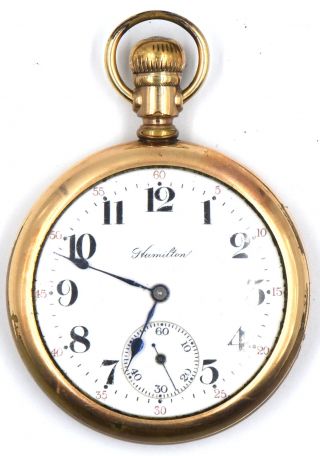 Antique Hamilton Open Face 16s Pocket Watch 17j Model 1 Engraved Gold Fill C1913
