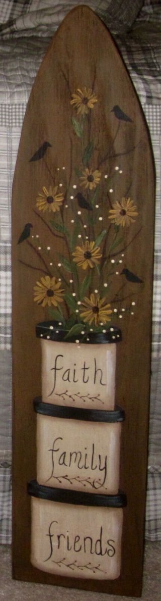 Primitive Hp Folk Art Stacking Boxes Sunflowers Crow Lg.  Stretcher
