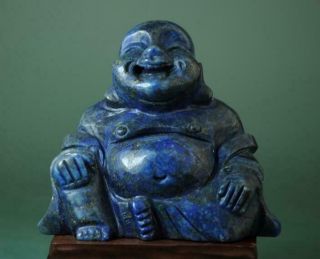 Chinese Natural Lapis Lazuli Hand Carving Maitreya Buddha Statue 18 F02