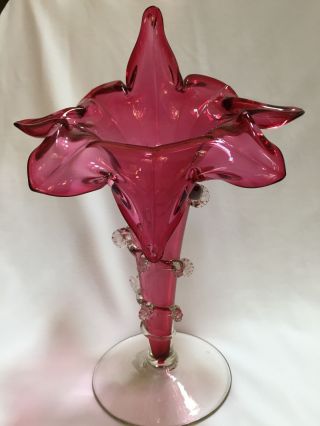 Ornate Victorian Cranberry Jack In The Pulpit 8 1/4 " High Vase,  Late 1800s