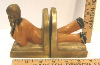 Antique Vintage K&o Co Art Deco Bookends Reclining Flapper Girl Polychrome