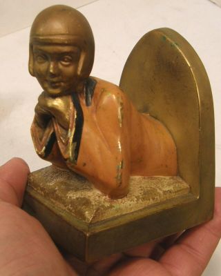 ANTIQUE VINTAGE K&O Co ART DECO BOOKENDS RECLINING FLAPPER GIRL POLYCHROME 2