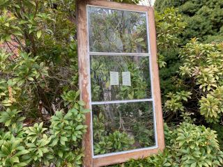 Antique Vintage Basement Window sash 34 x 18 old 3 pane from 1926 Arts & Crafts 4