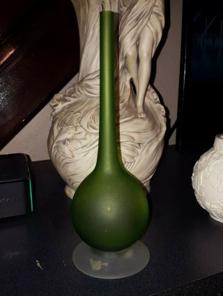 Large Carlo Moretti Satin Green Glass Vase Rosenthal Netter Italy W Label