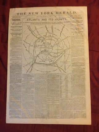 BATTLE OF ATLANTA - Sherman’s March FRONT PAGE MAP - Civil War - 1864 Newspaper 2