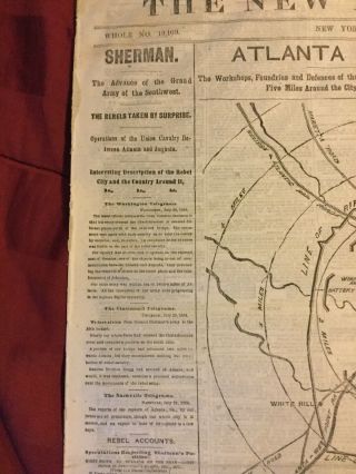 BATTLE OF ATLANTA - Sherman’s March FRONT PAGE MAP - Civil War - 1864 Newspaper 3