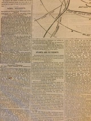 BATTLE OF ATLANTA - Sherman’s March FRONT PAGE MAP - Civil War - 1864 Newspaper 4