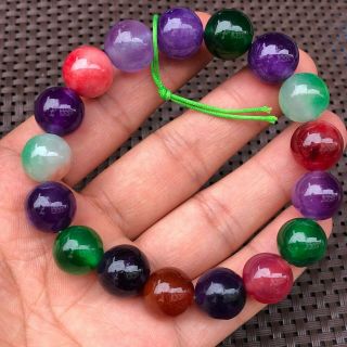 Rare Chinese Collectible Jadeite Jade Handwork Round Colorful Beads Bracelet