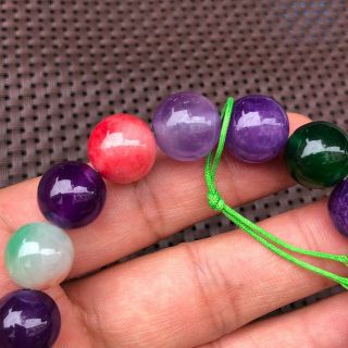 Rare Chinese Collectible Jadeite Jade Handwork Round Colorful Beads Bracelet 2