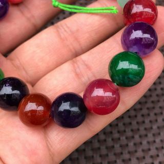 Rare Chinese Collectible Jadeite Jade Handwork Round Colorful Beads Bracelet 3