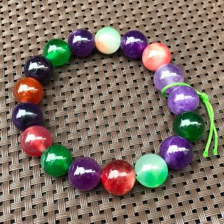 Rare Chinese Collectible Jadeite Jade Handwork Round Colorful Beads Bracelet 4