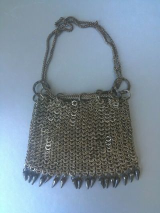 Antique Victorian Chainmail Chain Link Metal Purse,  Chatelaine,  Drawstring Bag