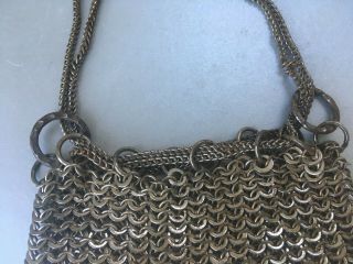 Antique Victorian Chainmail Chain Link Metal Purse,  Chatelaine,  Drawstring Bag 3