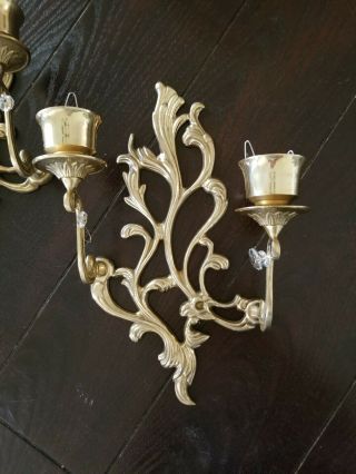 Vintage Antique Brass / Cast Metal Double Candle Wall Sconces 2