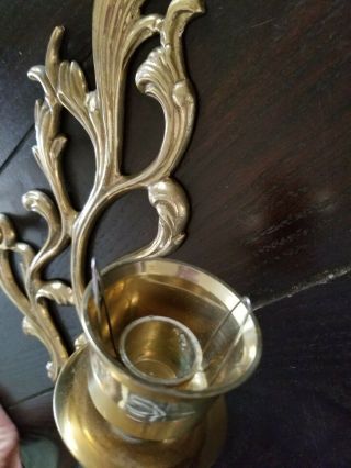 Vintage Antique Brass / Cast Metal Double Candle Wall Sconces 3