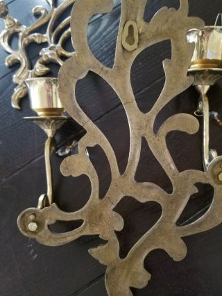 Vintage Antique Brass / Cast Metal Double Candle Wall Sconces 5