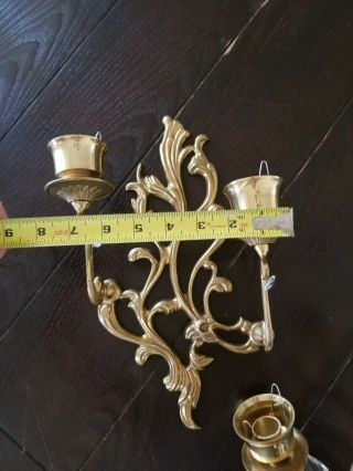 Vintage Antique Brass / Cast Metal Double Candle Wall Sconces 8