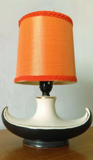 Vintage Mid Century Modern Pottery Lamp Orange Shade