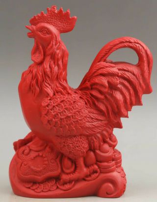 Chinese 100 Natural Red Cinnabar Hand - Carved Cock Home Decoration & Ornament