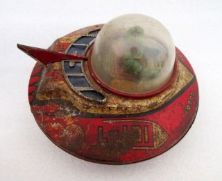 Vintage Old Rare Wind Up Fire Sparkling L 101 Space Ship Litho Tin Toy Japan? 2