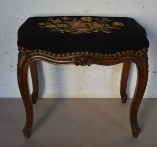 Vintage French Louis Xv Style Needlepoint Bench/footstool -