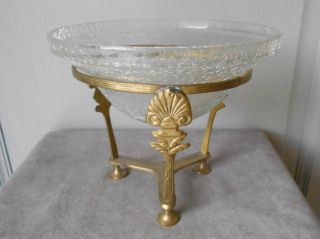 Antique French Bronze & Glass Footed Bowl Ring Stand / Center Piece