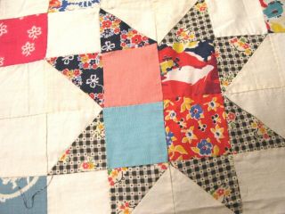 Vintage HAND STITCHED Quilt Top STAR Pattern FEEDSACK? 72 