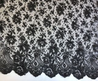 Antique Victorian Black Chantilly Lace Skirt Fabric - 4 Yds X 38”