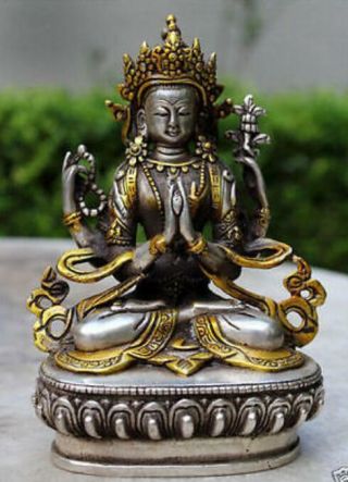 Rare Old Tibetan Buddhism Silver Bodhisattva Kwan - Yin Drolma Buddha Statue