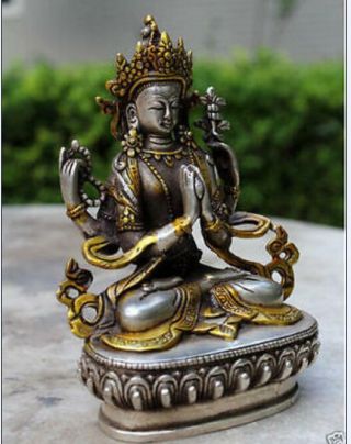 Rare Old Tibetan Buddhism Silver Bodhisattva Kwan - yin Drolma Buddha Statue 2